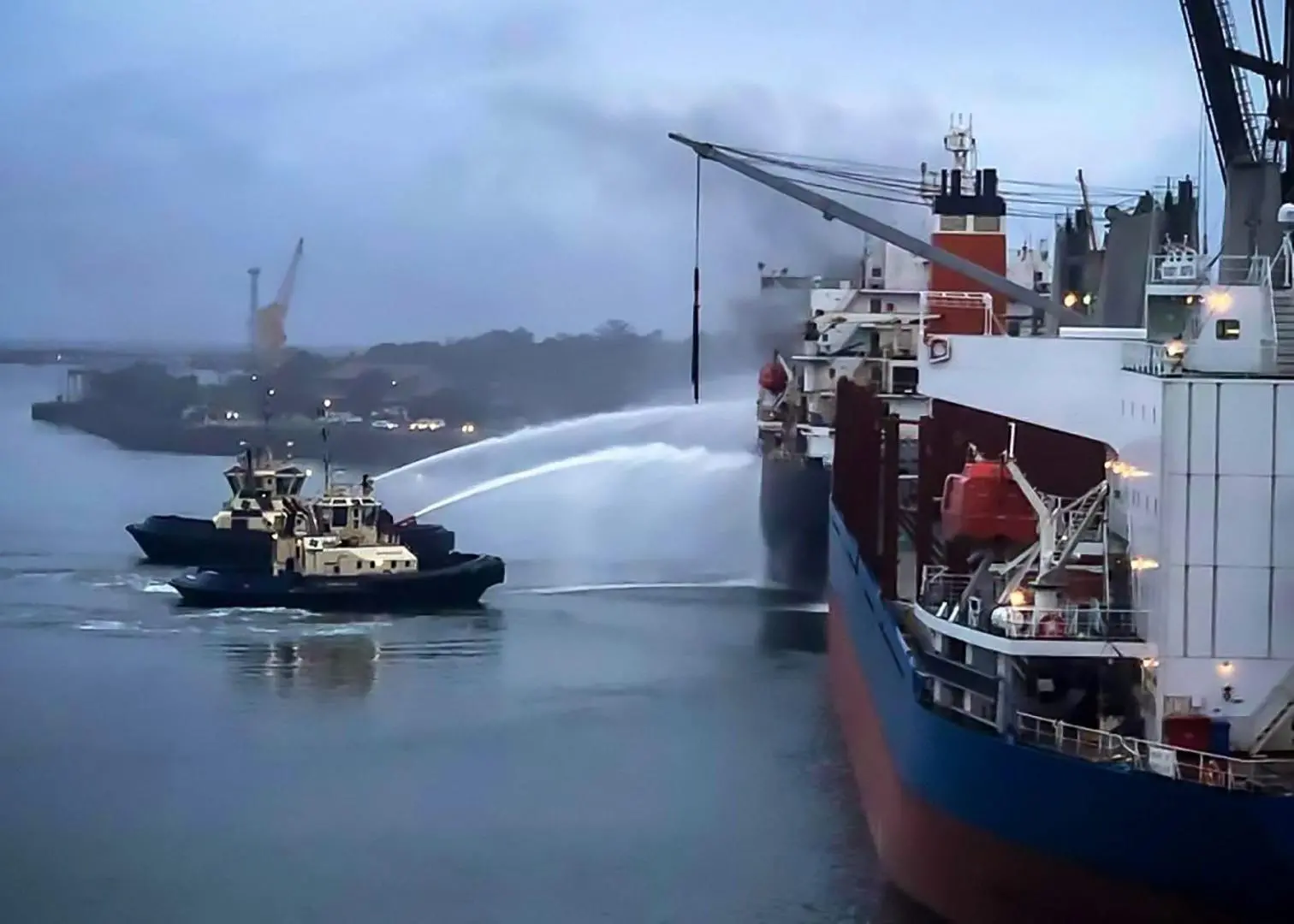 Svitzer tugs helped with the firefighting effort for the Iron Chieftain (credit: Svitzer)