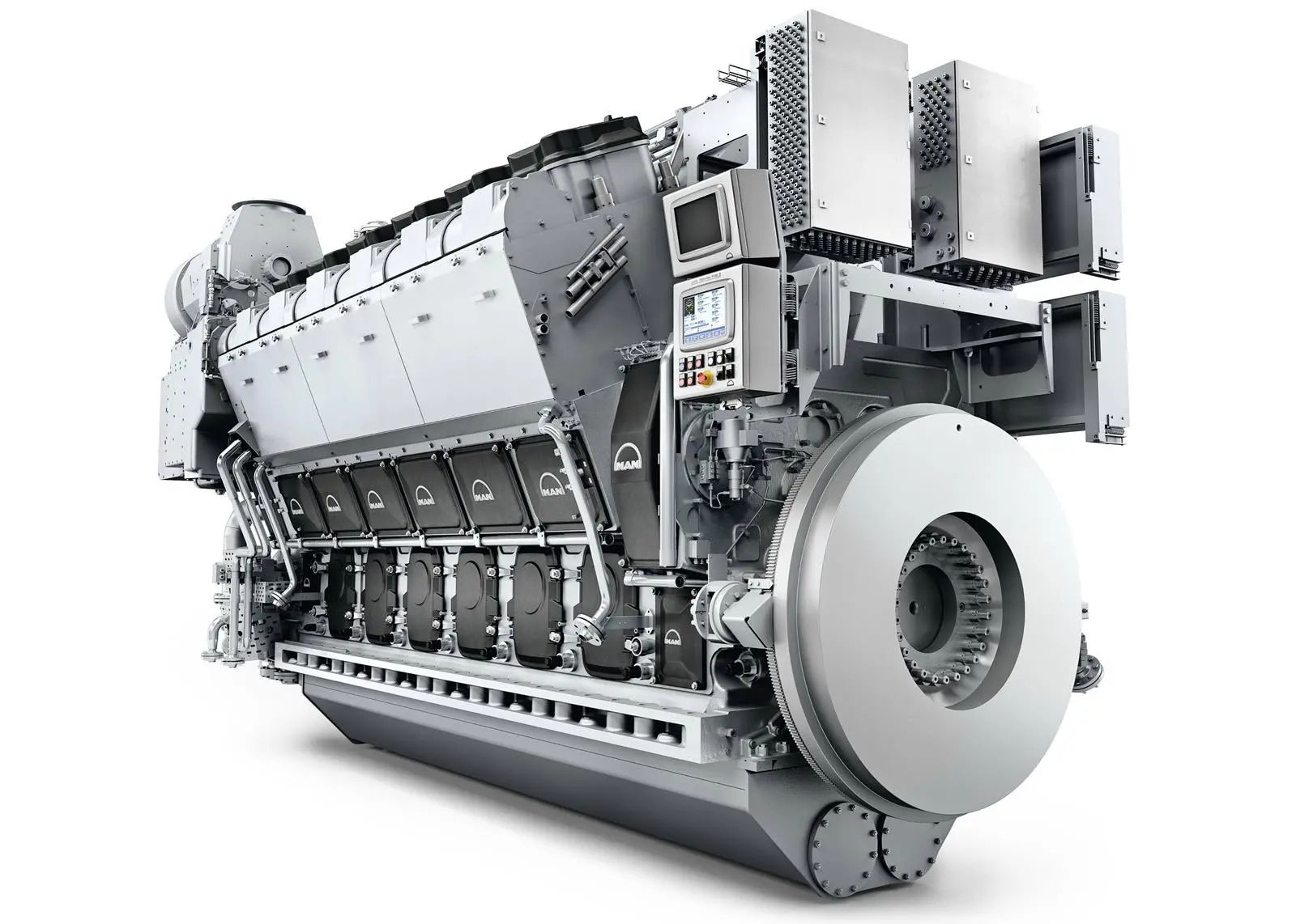 Nuyina has 16-cylinder MAN 32/44CR main engines. A 12-cylinder model is depicted here. (credit: MAN ES)