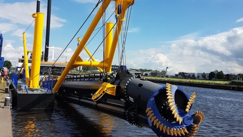 The CSD 500 dredger will be shipped fully dismantled to Paraguay shortly. (credit: Damen Shipyards Group)