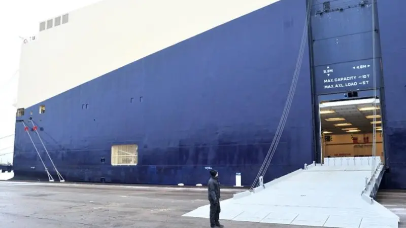 The scope of supply for eight RoRo carriers includes quarter and side ramps (pictured). (Credit: MacGregor)