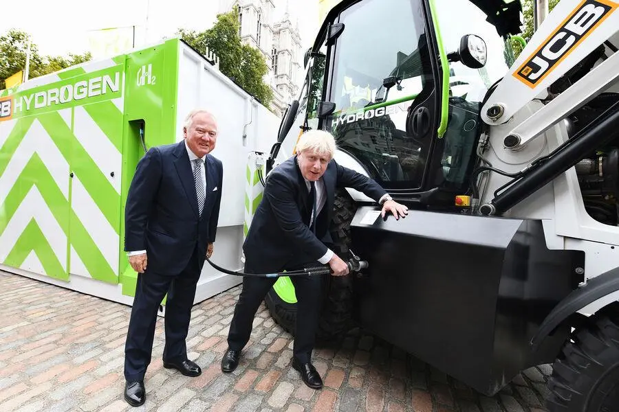 JCB has unveiled a prototype hydrogen powered JCB backhoe loader and a Loadall telescopic handler at an event attended by UK Prime Minister Boris Johnson