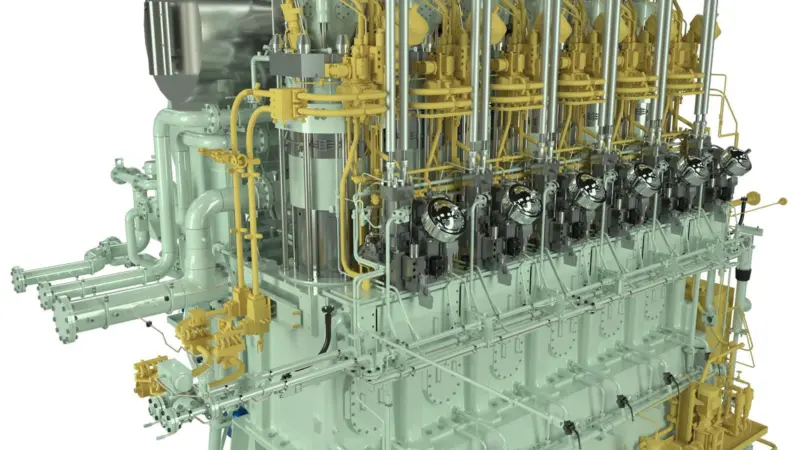 Rendering of an MAN B&W 6G50ME-LGIM dual-fuel engine capable of burning methanol