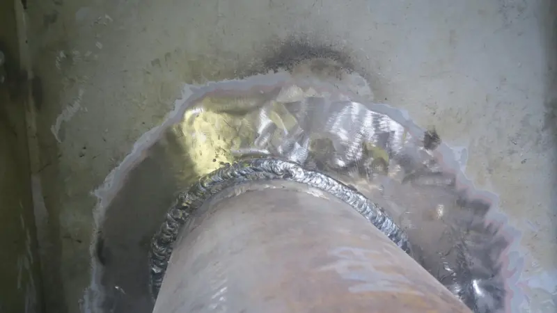 New scrubber pipe on tanker after welding.