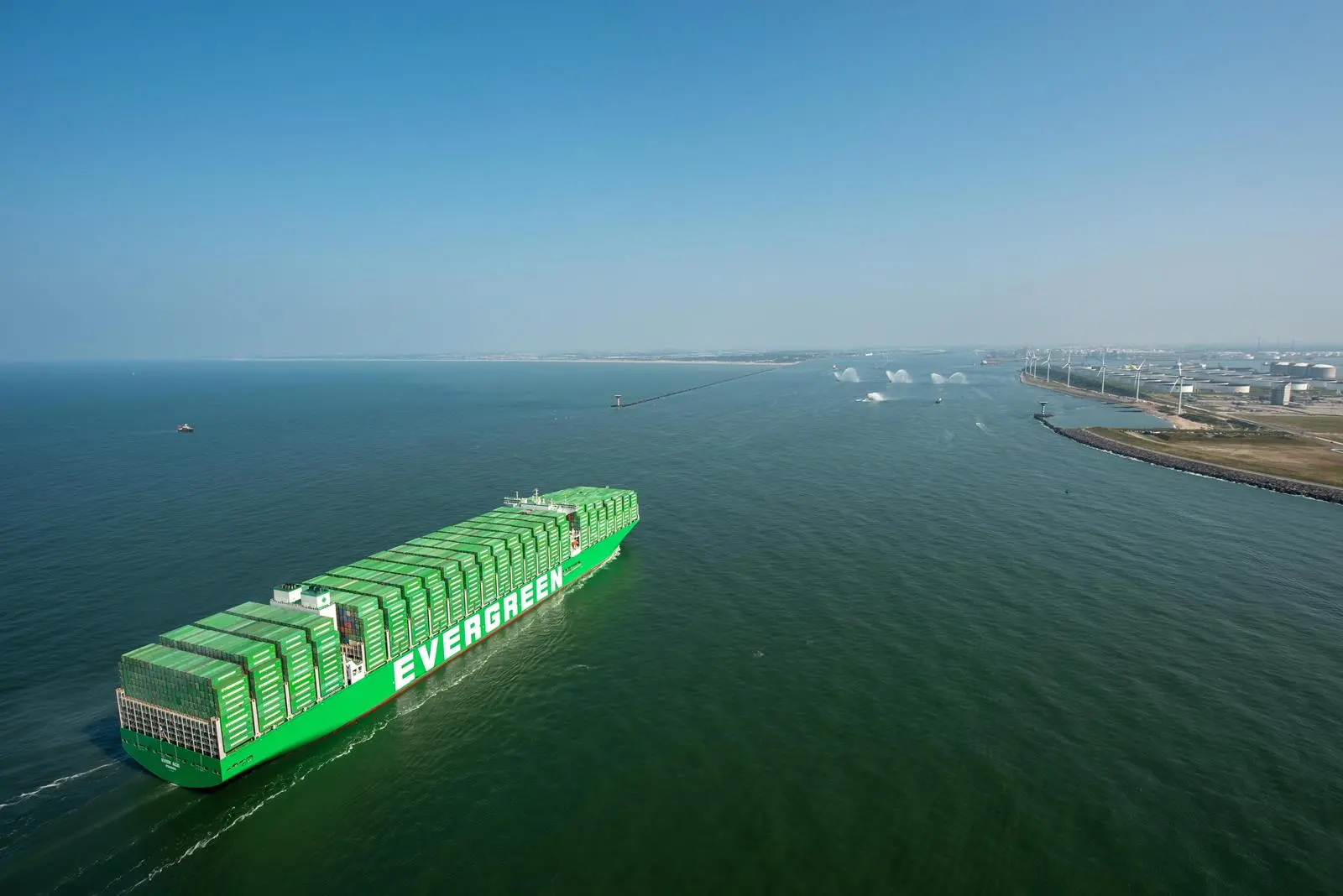 The world’s largest container vessel, Ever Ace, calling at the port of Rotterdam.