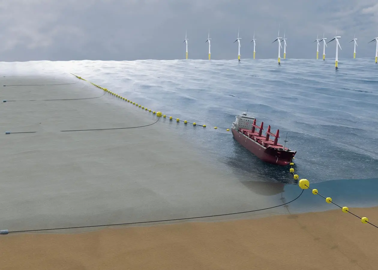 Impression of the first concept: a string of surface buoys secured by drag anchors