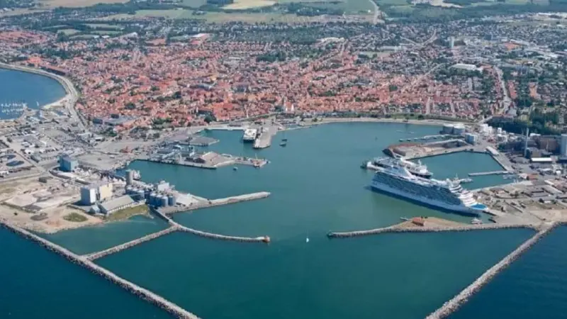 The port of Roenne on the island of Bornholm in the Baltic Sea.