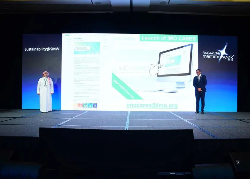 Eng. Essam M. Alammari, Permanent Representative of the Kingdom of Saudi Arabia to the IMO and Jose Mathieckal, Chief, Department of Partnerships and Projects, IMO, launching the IMO Cares.