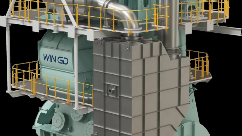 Rendering of WinGD's compact on-engine iCER.