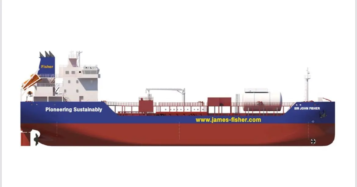 Sir James Fisher a new LNG dual-fuel 6,000-dwt chemical tanker James Fisher is building at China Merchants Jinling Shipyard in Yangzhou in July 2022