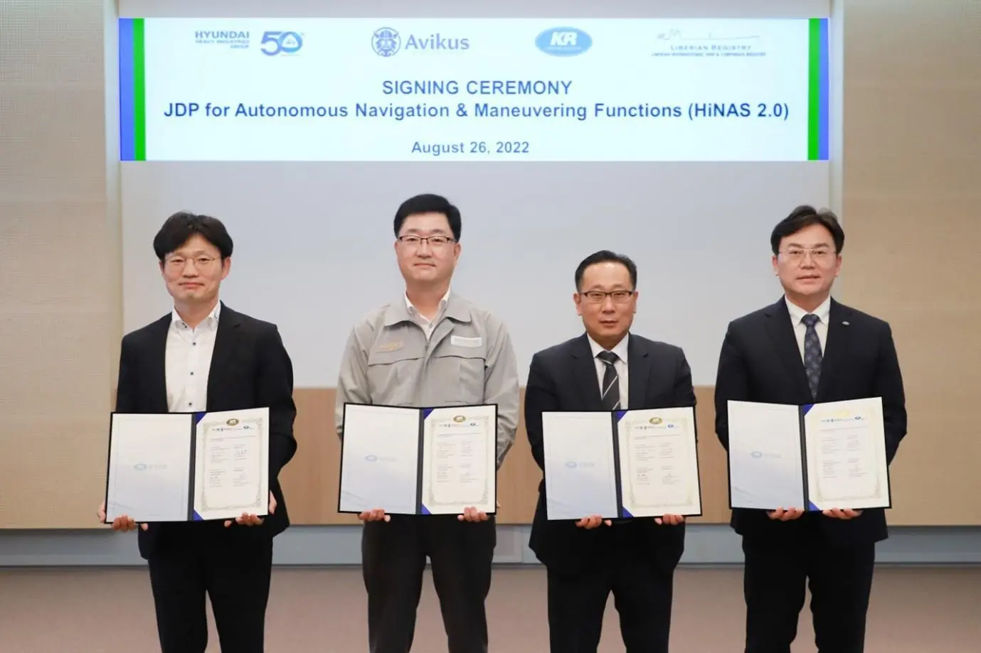 Korean Register (KR), Hyundai Heavy Industries (HHI), its subsidiary Avikus, and the Liberian Registry (LISCR) signed an MoU in late August to collaborate on bringing the Hyundai Intelligent Navigation Assistant System (HiNAS 2.0) to market.