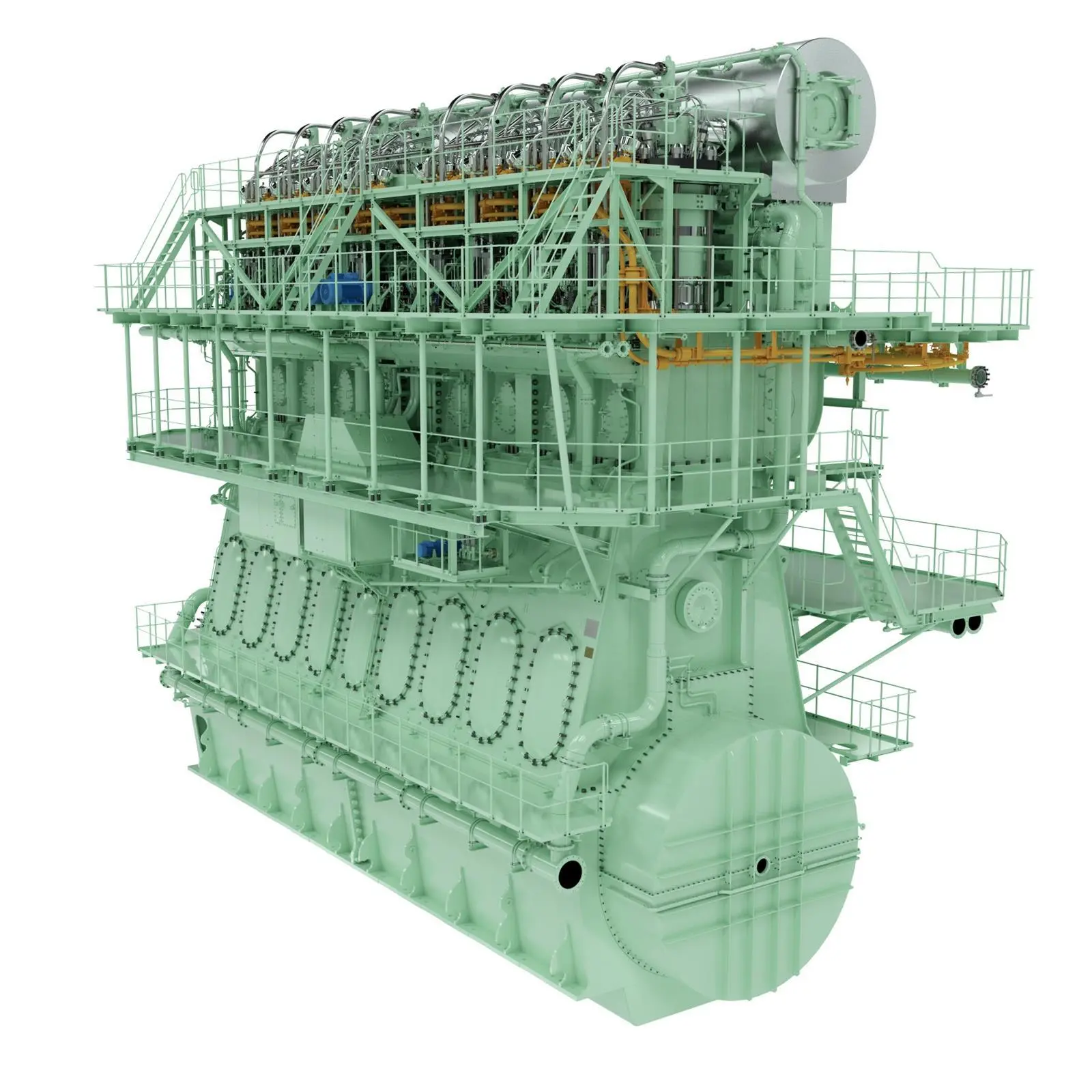 A rendering of an 8-cylinder MAN B&W G95MEC-10.5-LGIM.