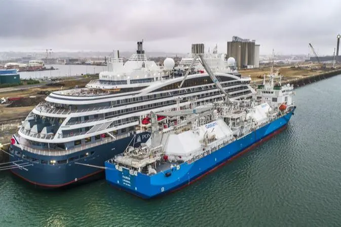 Bunkering Ponant's Le Commandant Charcot in Le Havre France in 2021.