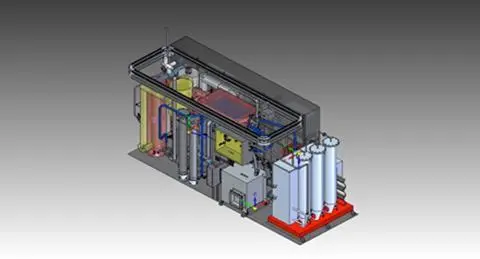 A rendering of a 50m3/h fuel processor unit supplied by Helbio, the gas reformation technology developer.