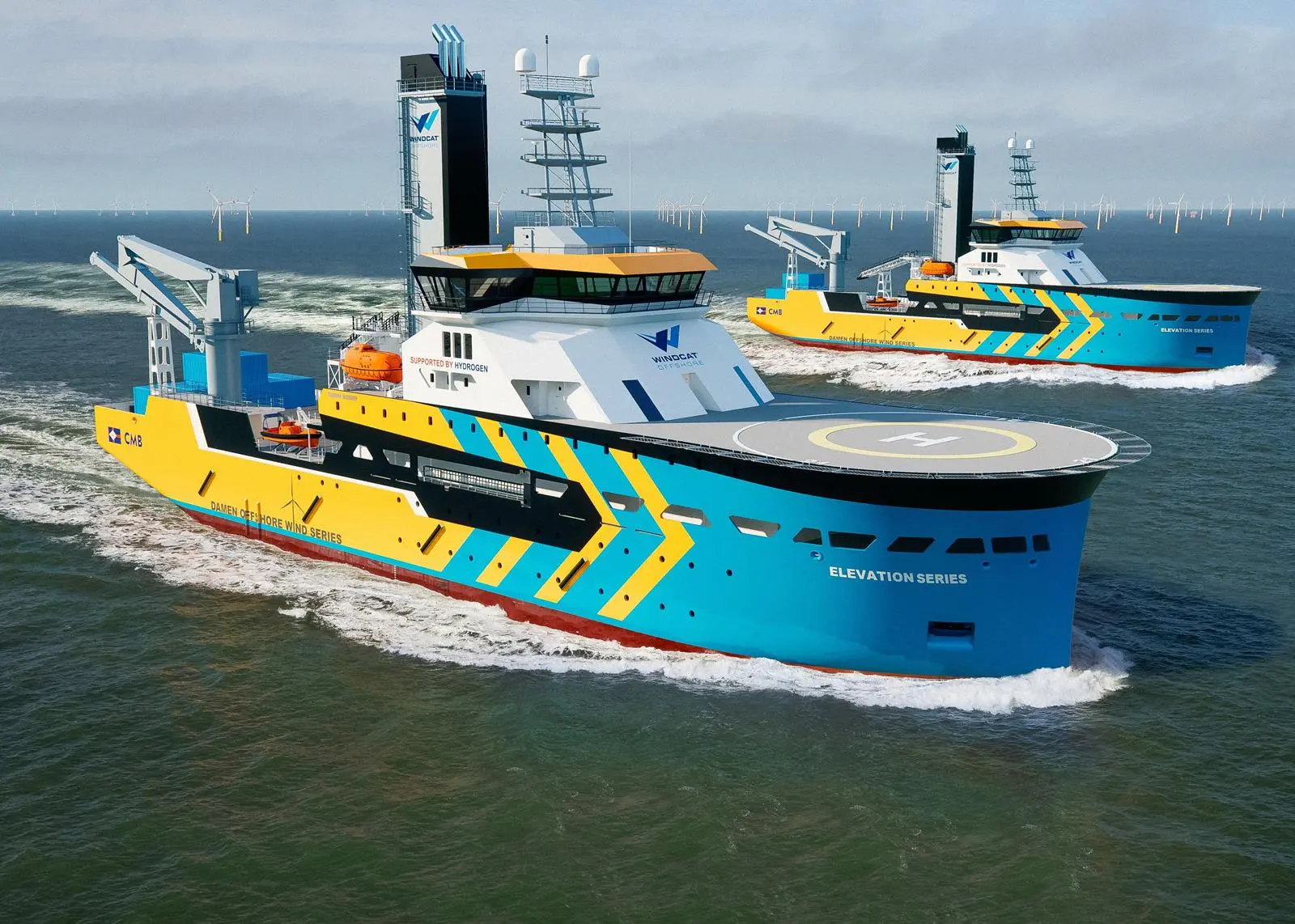 Windcat has ordered a series of hydrogen-powered CSOVs from Damen Shipyards. The vessels will be powered by CMB.TECH's dual-fuel hydrogen-diesel engines.