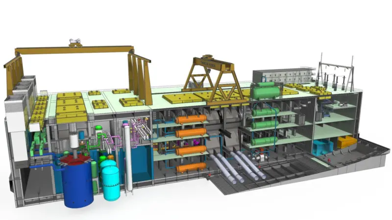 ThorCon 500 MW MSR power plant in ship hull cutaway view