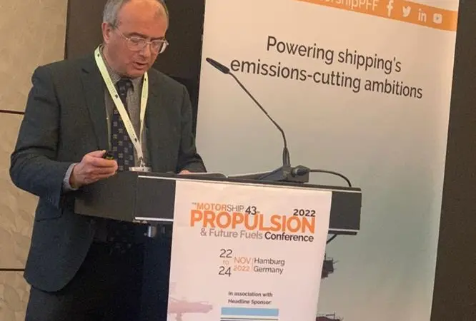 ICS Technical Director Chris Waddington, pictured speaking at the Propulsion & Future Fuels conference in Hamburg in November.