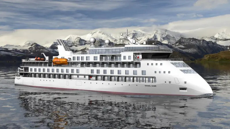 An Ulstein X-BOW expedition cruise vessel of CX103 design