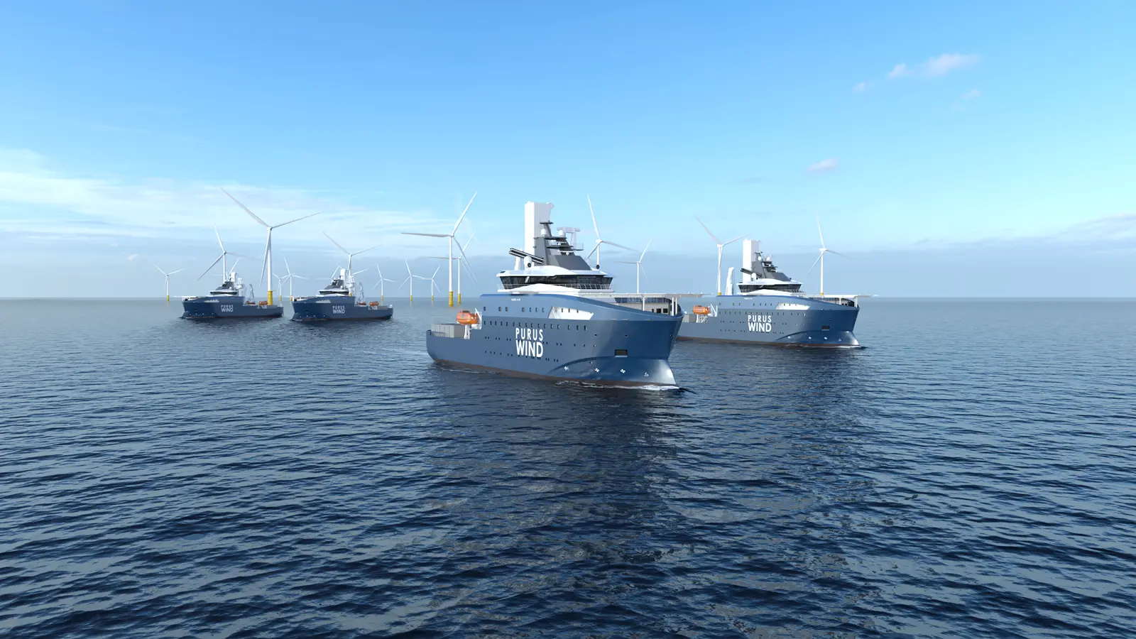Purus Wind CSOVs in front of wind turbines