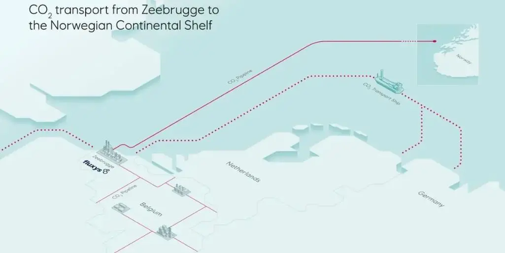 A map showing the Fluxys/Equinor carbon capture project