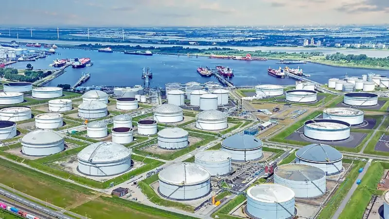 biofuel tanks at a port