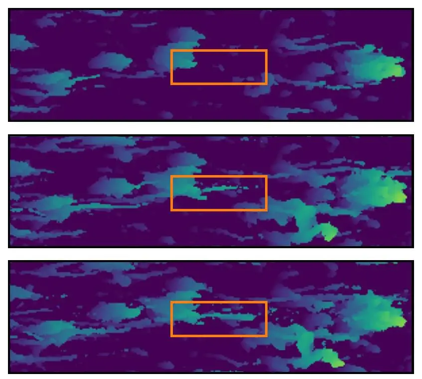 Three images of biofilm growing on a ship's hull