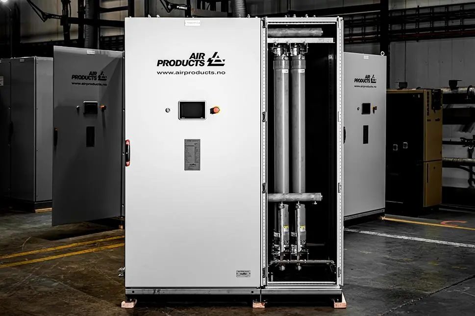 The image shows Air Products Membrane Solutions' membrane-based nitrogen generation system
