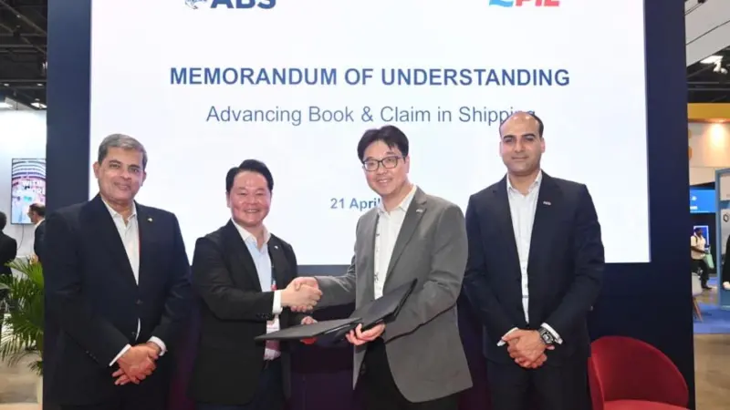 (l-r) Arnab Ghosh, ABS vice president, Pacific Regional Business Development; Michael Ma, ABS senior manager, Global Sustainability; Jerid Soo, PIL assistant general manager, Global Sustainability and ESG; and Abhishek Chawla, PIL chief marine officer