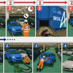 Cartoon showing how MOL's new Skater device can quickly move vehicle cargo